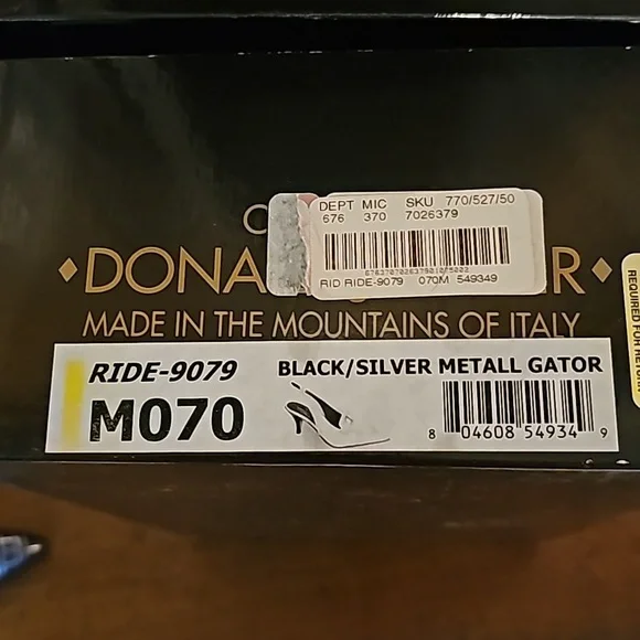 DONALD J. PLINER - Black/Silver Metallic Gator Print Kitten Heel mule 7M NIB - Picture 5 of 6